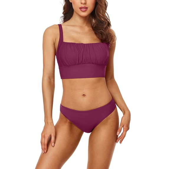Attraco Womens Push Up Bikini Set Low Waist Solid Swimwear Swimsuits