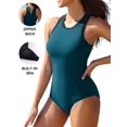 thumbnail image 1 of Attraco Womens Round Neck One Piece Swimsuit Zipper Back Ribbed Swimwear Sporty Racerback High Neck Bathing Suit, 1 of 9