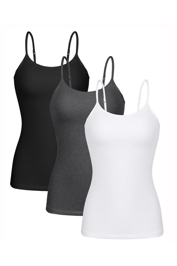 Womens Shelf Bra Camisole Tops Adjustable Spaghetti Strap Tank Top Cotton Undershirts 3 Packs