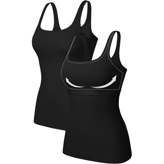 Attraco Womens Shelf Bra Tank Tops Square Neck Workout Tops Yoga Shirt Cotton Undershirt 2 Packs