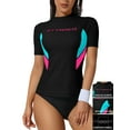 thumbnail image 1 of Attraco Womens Short Sleeve Rash Guard Color Block Swimwear UPF 50+ Swimming Shirt, 1 of 6