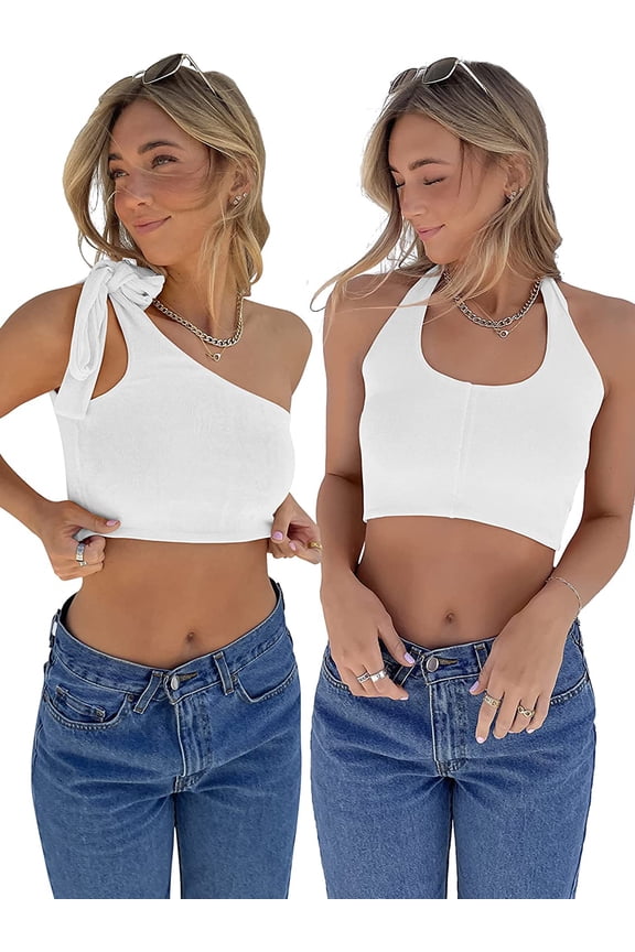 Womens Strappy Crop Top Self Tie Strap Halther Sleeveless Cami