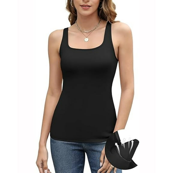 Attraco Womens Tank Top Casual House Clothes with Built in Bras Adjustable Wide Strap Padded Camisole Summer Cami Shirts