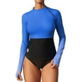 thumbnail image 1 of Attraco Womens UPF 50+ Rash Guard with Thumb Hole Long Sleeve Swim Shirt Gradient Color Block Swim Top with Shoulder Zipper, 1 of 8