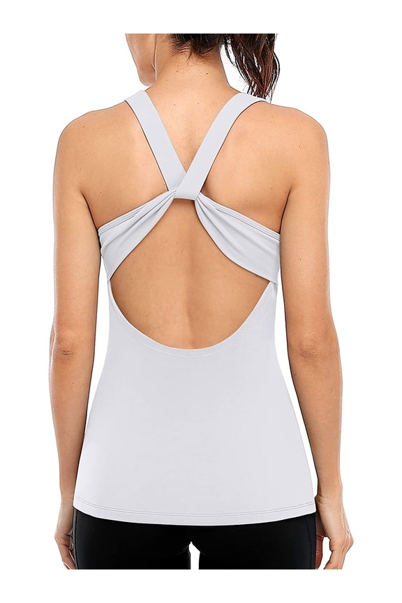 Workout Tank Top for Women Slim Fit Yoga Top Open Back Gym Muscle Shirts