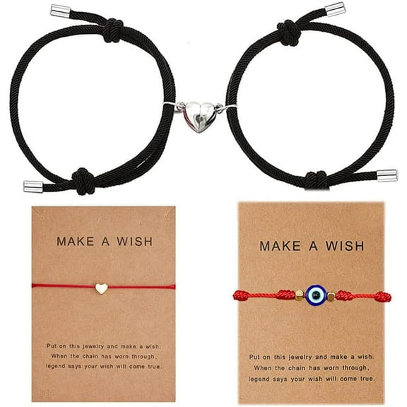 Attract Couple Bracelet 7 Knot Red Rope Evil Bracelet Mutual Attraction Heart Bracelet Matching Couples Bracelets Set for Him And Her Women Friendship Rope Jewelry 4 Pcs