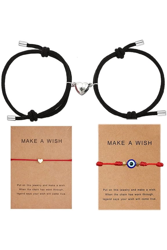 Attract Couple Bracelet 7 Knot Red Rope Evil Bracelet Mutual Attraction Heart Bracelet Matching Couples Bracelets Set for Him And Her Women Friendship Rope Jewelry 4 Pcs