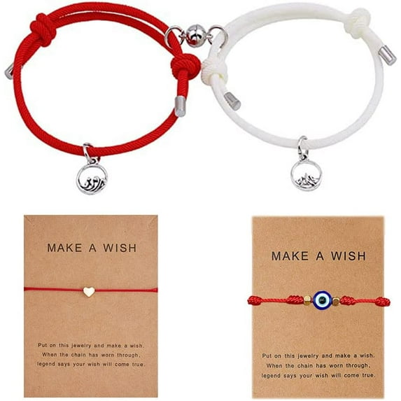 Attract Couple Bracelet 7 Knot Red Rope Evil Bracelet Mutual Attraction Heart Bracelet Matching Couples Bracelets Set for Him And Her Women Friendship Rope Jewelry 4 Pcs