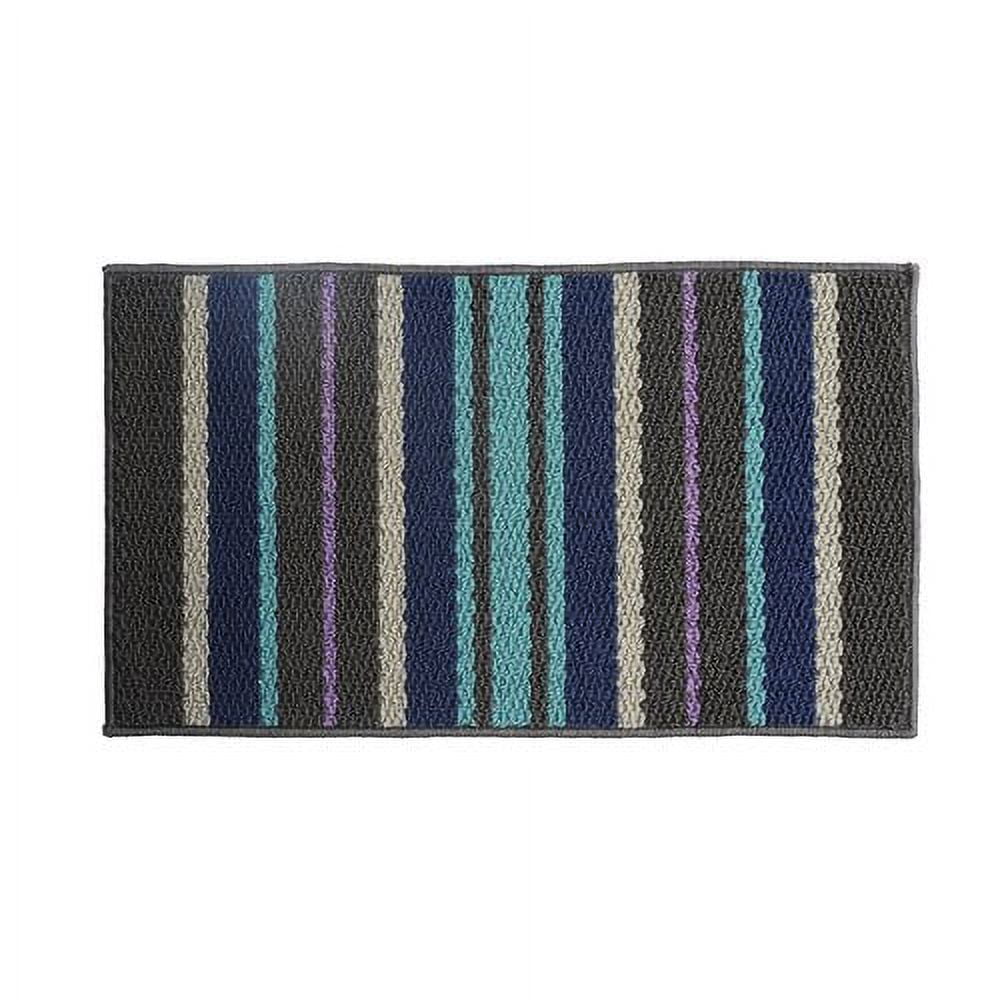 Small Blue and Gray Striped Cotton Area Rug