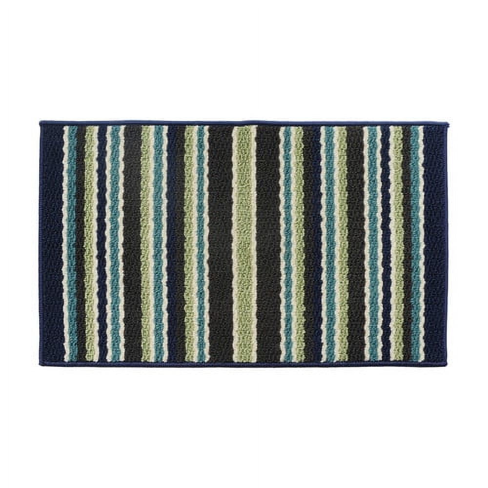Blue and Green Striped Wool Kids Room Area Rug