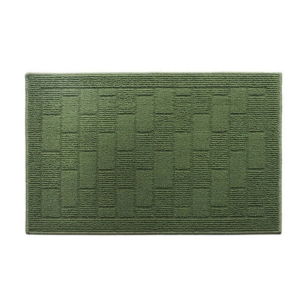 Dark Green Wool Rectangle Rug with Non-Slip Rubber Backing