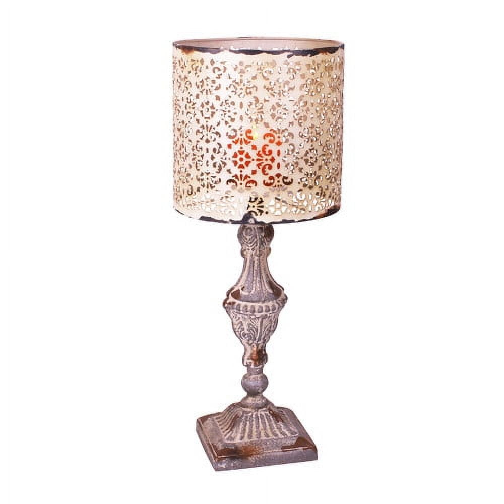 Vintage White and Bronze Metal Tabletop Candlestick Lamp