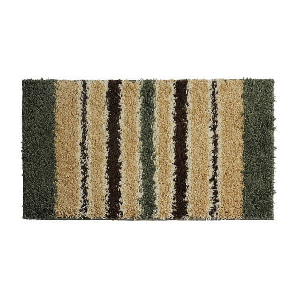 Olive Green and Brown Striped Wool Rectangle Rug