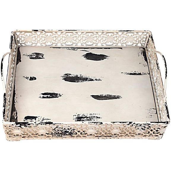 Attraction Design Metal Artisanal Square Tray, Cream