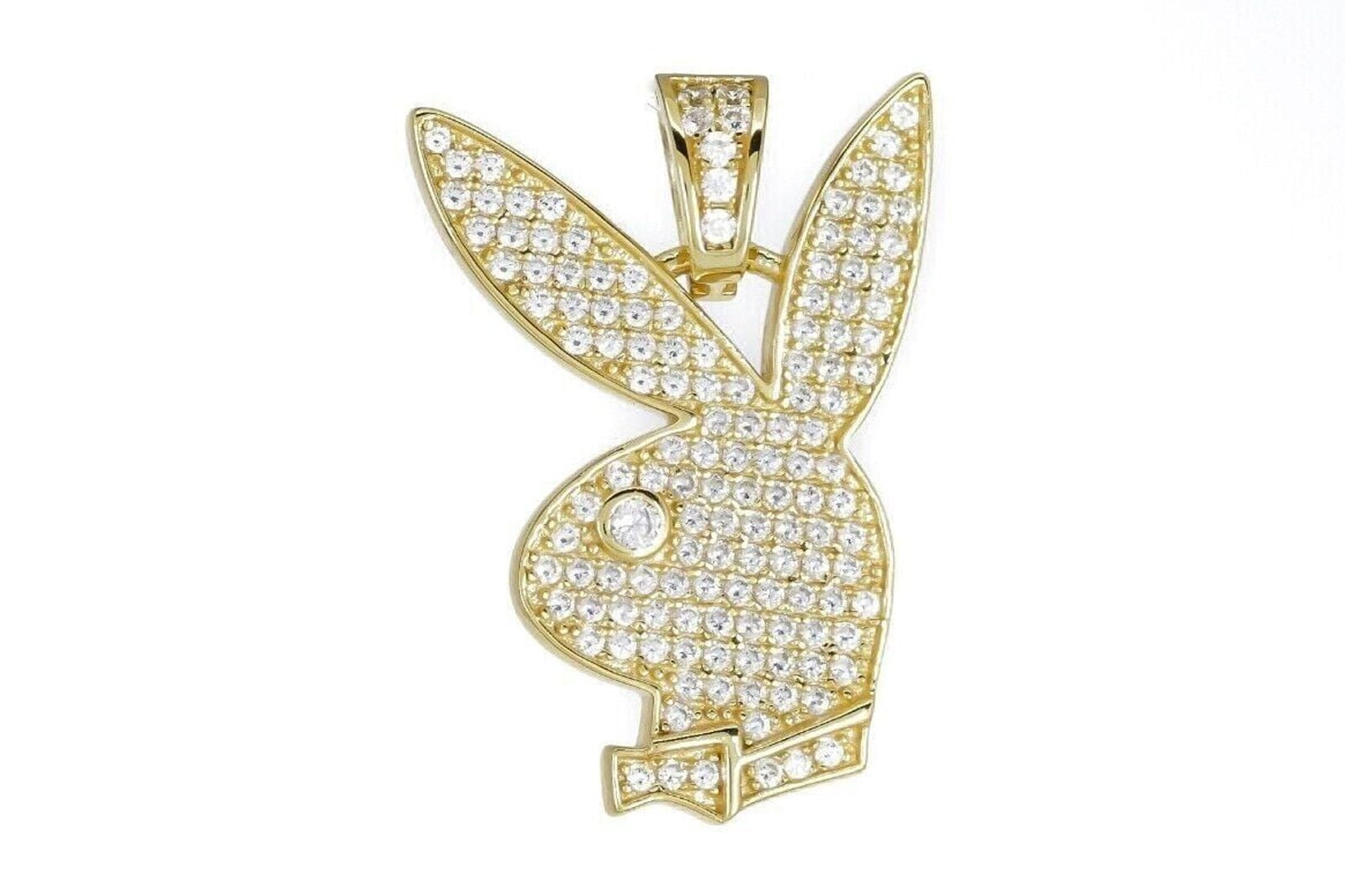 NM JEWELS Attractive 1Ct Round Cut Lab Created Diamond Playboy Bunny Charm Pendant 14k Yellow Gold Plated Silver
