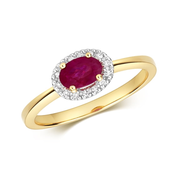 Attractive 9k Gold Women Diamond Solitaire Ring Brilliant Cut 0.05 Carat H - PK with Ruby