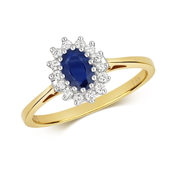 Attractive 9k Gold Women Diamond Solitaire Ring Brilliant Cut 0.15 Carat H - PK2 with Sapphire
