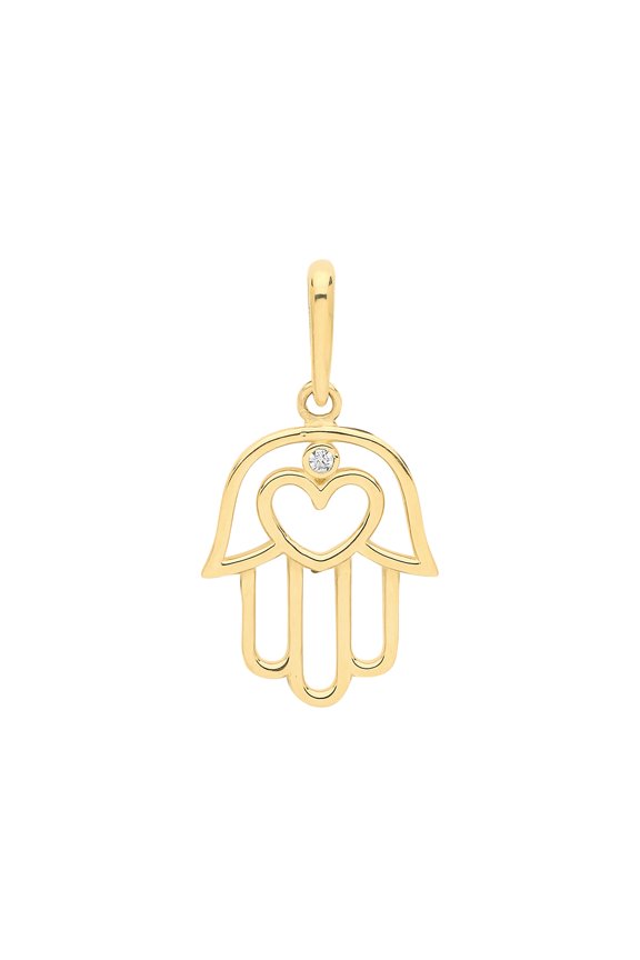 Attractive 9k Gold Women Heart Hamsa Pendant - 25mm*13mm