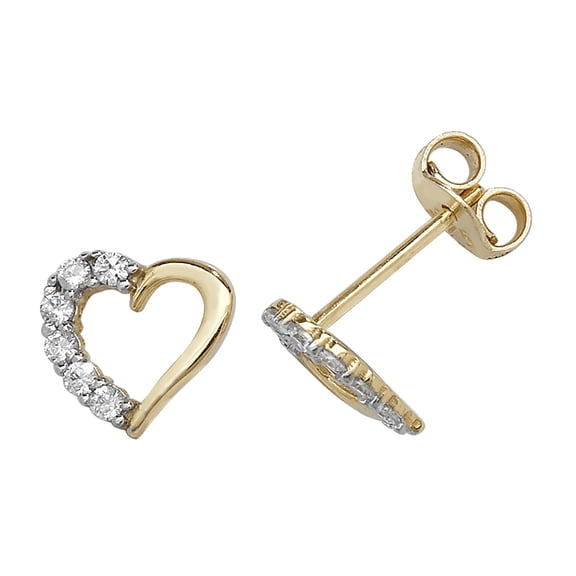 Attractive 9k Gold Women Heart Stud Earrings with Cubic Zirconia/CZ - 8mm*8mm