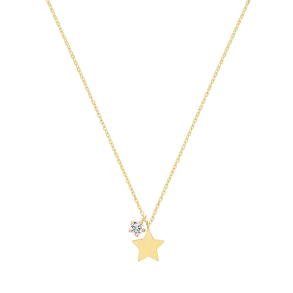 Attractive 9k Gold Women Star Necklace with Cubic Zirconia/CZ - 17.5 inch*9mm