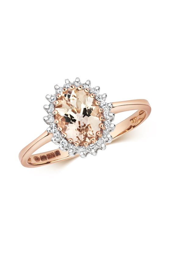 Attractive 9k Rose Gold Women Diamond Solitaire Ring Brilliant Cut H - PK with Morganite