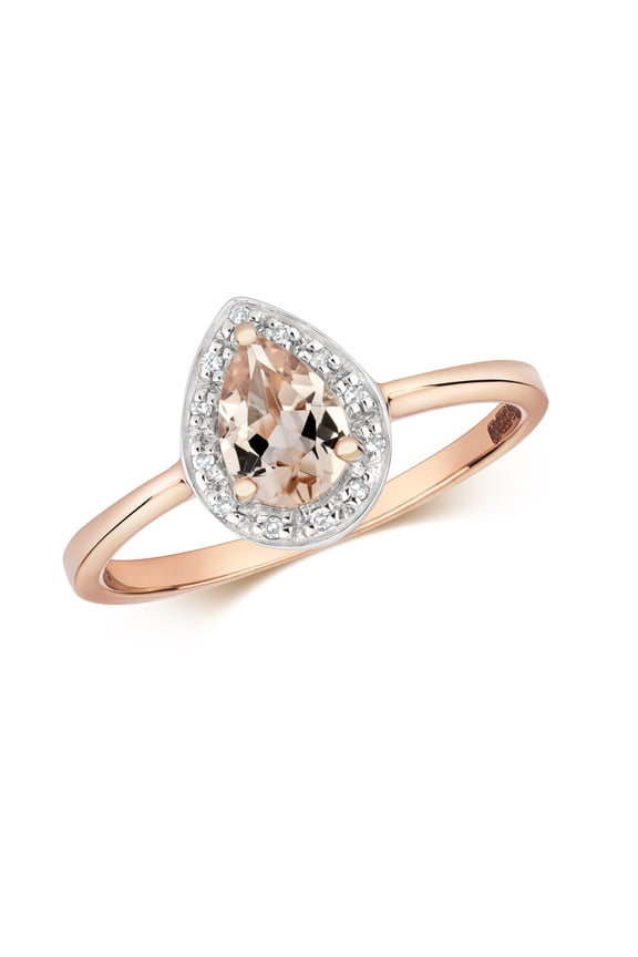Attractive 9k Rose Gold Women Diamond Solitaire Ring Brilliant Cut H - PK with Morganite