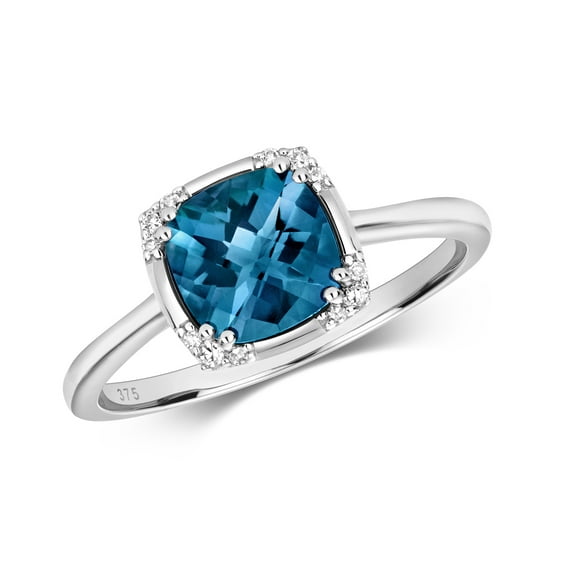 Attractive 9k White Gold Women Diamond Ring Brilliant Cut HI - I1 with London BlueTopaz
