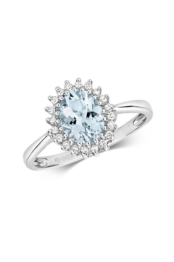 Attractive 9k White Gold Women Diamond Solitaire Ring Brilliant Cut 0.10 Carat H - PK with Aquamarine