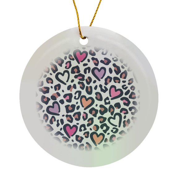 3drose, Attractive and Impressing Valentines Day Leopard Skin Hearts Pattern, Circle Porcelain Ornament