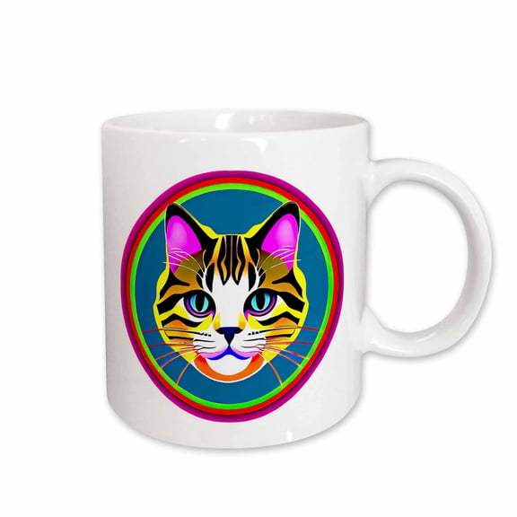 3drose, Attractive Colorful Cat Portrait Inside the Geometrical Round Shape, 15oz Mug