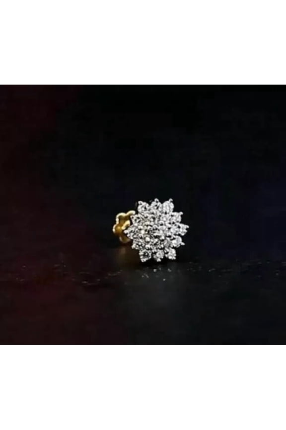Attractive Cut Round Lab Created Diamond 14k Yellow Gold Plated Stud Ear Nose Pins Body Piercing Gift.