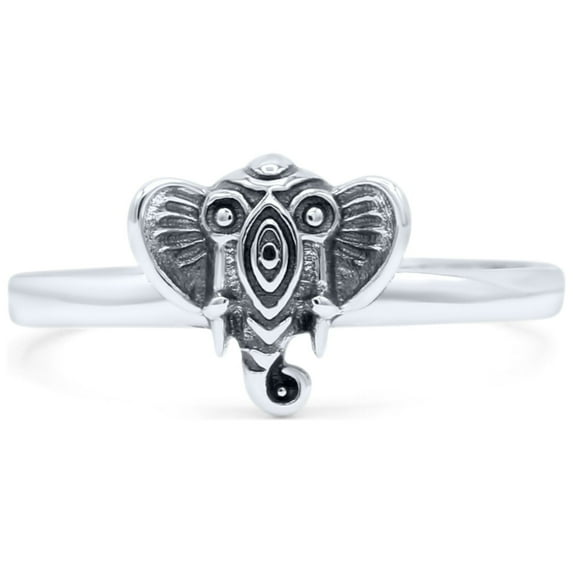 Attractive Elephant Head Face Artisan Oxidized Ring Band 925 Sterling Silver Size 6