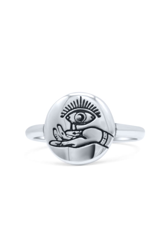 Attractive Eye Design Cultural Artisan Oxidized Ring Band 925 Sterling Silver Size 5