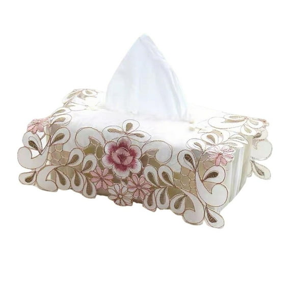 Attractive Fabric Tissue Box Cover for Most Standard Tissu-e Boxes, Vintage Lace Tissue Box Desktop Holder Decorative Dispense for House Office Car Dinner Table Modern