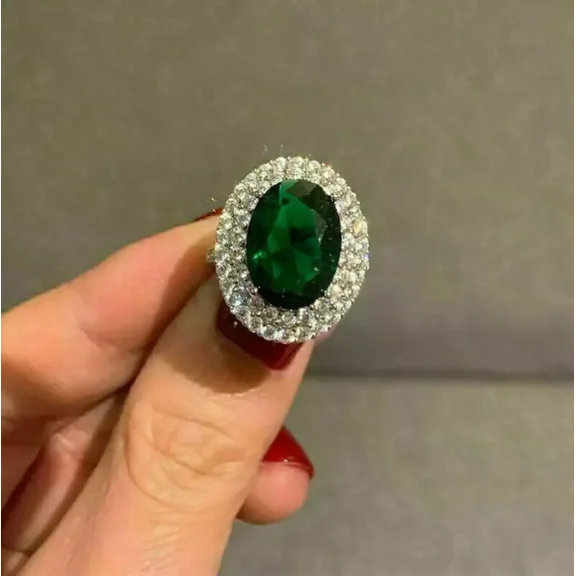 Attractive Green Moissanite Diamond Ring Engagement Double Halo Ring 1.50 CT Oval Cut Birthday Present Gift Ring