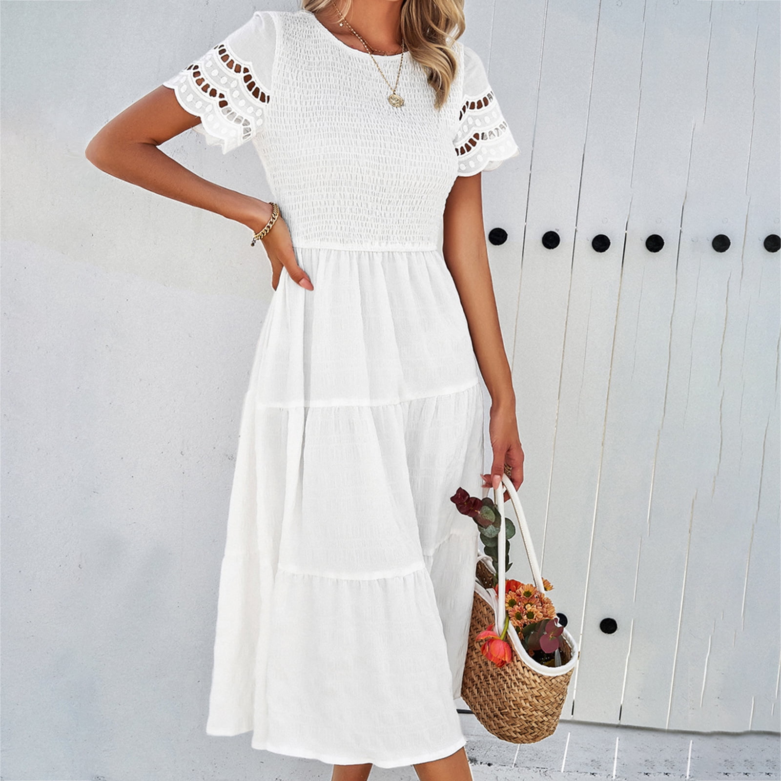 Attractive Hollow Dress with Solid Color Temperament for Women‘s Clothing in Shein2024 Spring and Summer Collection