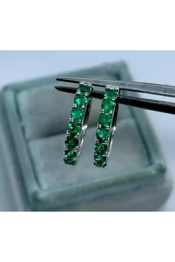 Attractive Hoop Earrings 3Ct Round Cut Lab Created Green Emerald 14K White Gold Plated Silver
