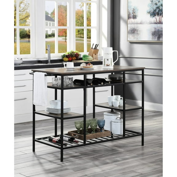 Attractive Kitchen Island With Paper Veneer And Edge Rustic Style 21"l X 11"w 23"h Center Compartment