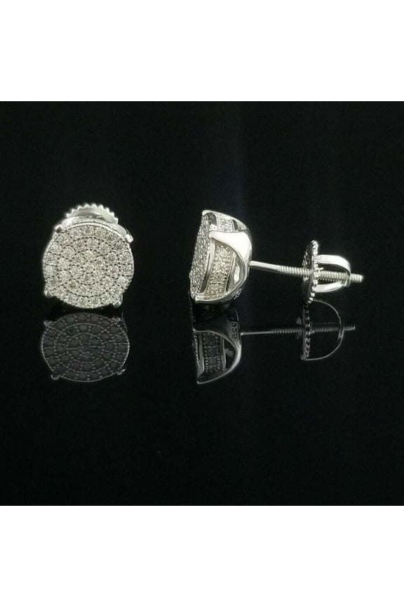 Attractive Men's Cluster Stud Earrings 2Ct Round Cut VVS1 Diamond 14K White Gold Finish 925 Silver