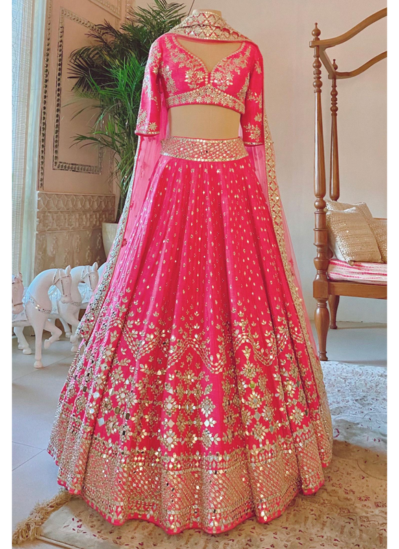 Attractive Off White Lakhnavi Georgette Thread Work Lehenga