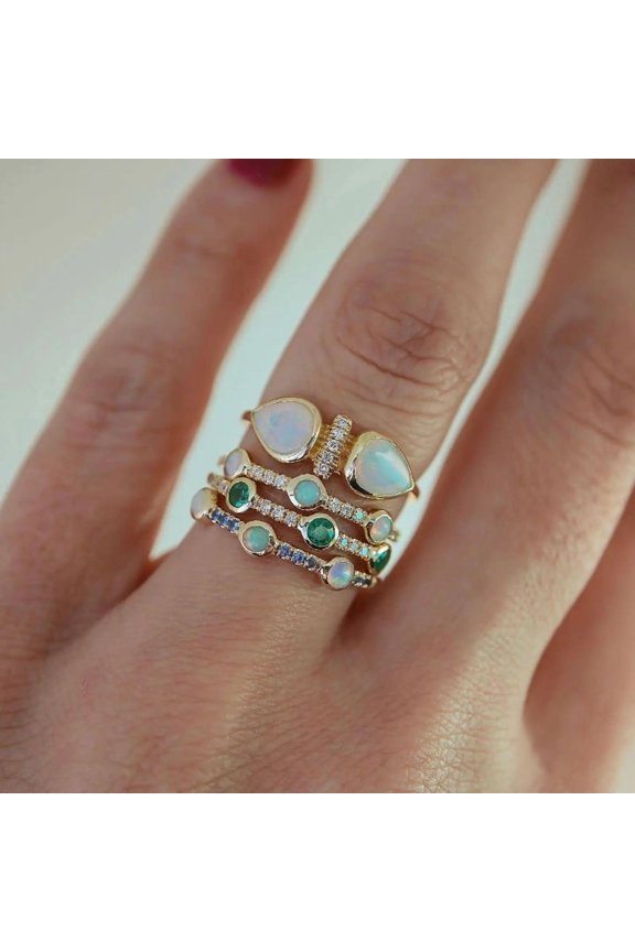 Attractive Round Gold Color White Stone Rings Set Fashion Metal Party Rings