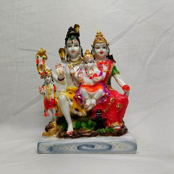 Attractive Shiva Family Statue Shiv Parvati Ganesh Kartikey Idol Lord Shiva Family Murti Hindu Gods Satue Indian Idols Home Temple Altar Decor Spiritual Gift Handcrafted Statue - AtoZ India Cart