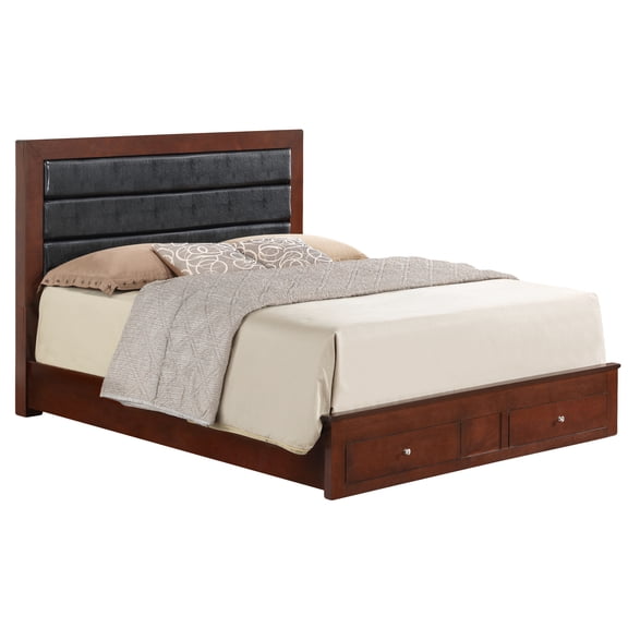 Attractive Transitional Queen Storage Bed With Appealing Feature - 48" H, 64" W, 87" D, Cherry Finish, Suits Varied Bedroom Aesthetics, Conceals Bedding Effectively Handy Compartment Settings, Keeps