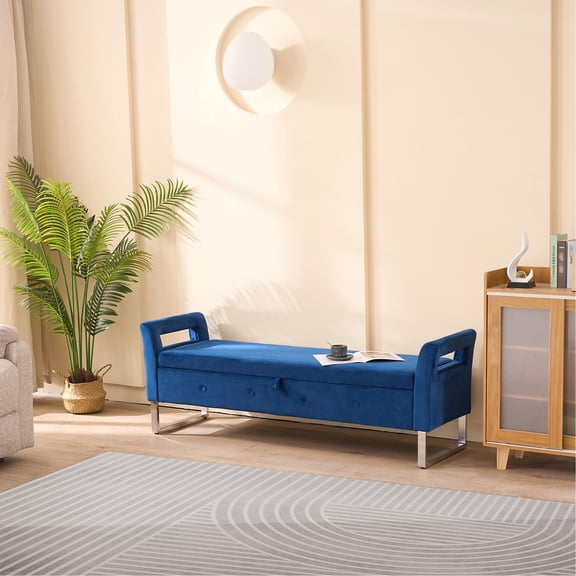Attractive Velvet Storage Bench With In Navy For Living Room, Bedroom & Entryway Versatile Entry