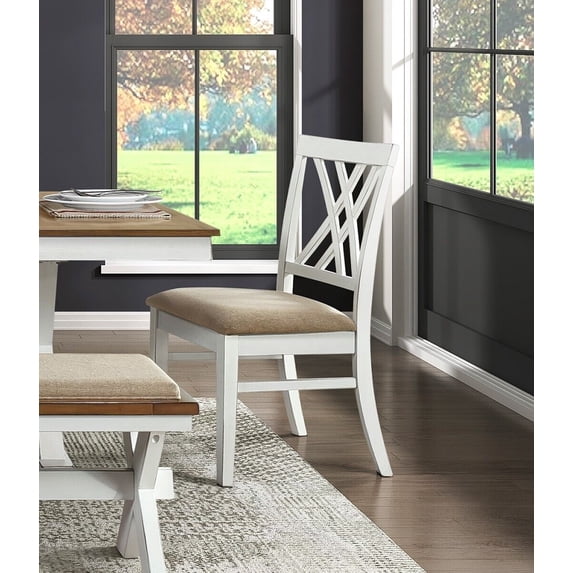 Attractive White Finish Dining Chairs 2pc Set Upholstered Seat x-Back Design Kitchen Dining Furniture Side Chairs
