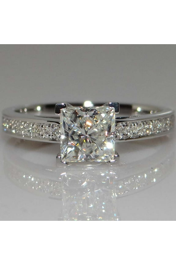 Attractive Women's Collection Cut 2Ct Princess Cut Lab Created Diamond Wedding Ring 14k White Gold Plated Silver