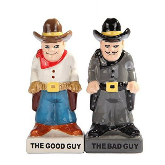 Attractives Magnetic Ceramic Salt Pepper Shakers Bad Guy Good Guy Cowboys Wanted Criminals