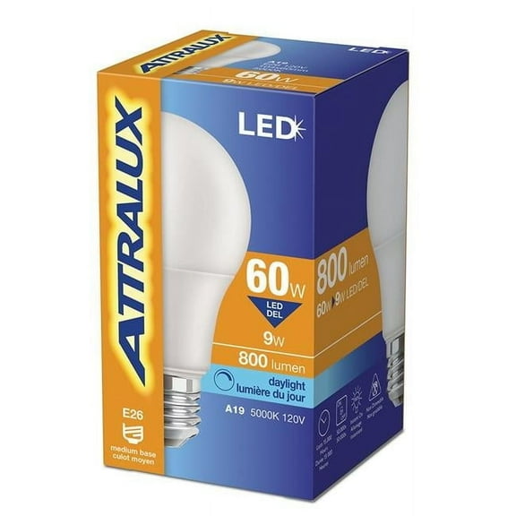 Attralux 10600247 60W & 800 Lumen 5000K A19 Non-Dimmable LED Blub, Daylight - Pack of 6