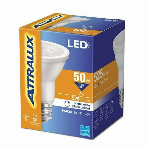 Attralux 10600288 50W & 525 Lumen 3000K PAR20 Dimmable LED Blub, Bright White - Pack of 4