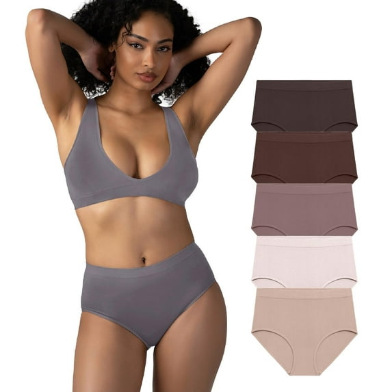 Attributes 5-Pack Women's Seamless Briefs, Panties Para Mujeres, Underwear, Java/Brown/Mauve/Pink/Rose, Medium,